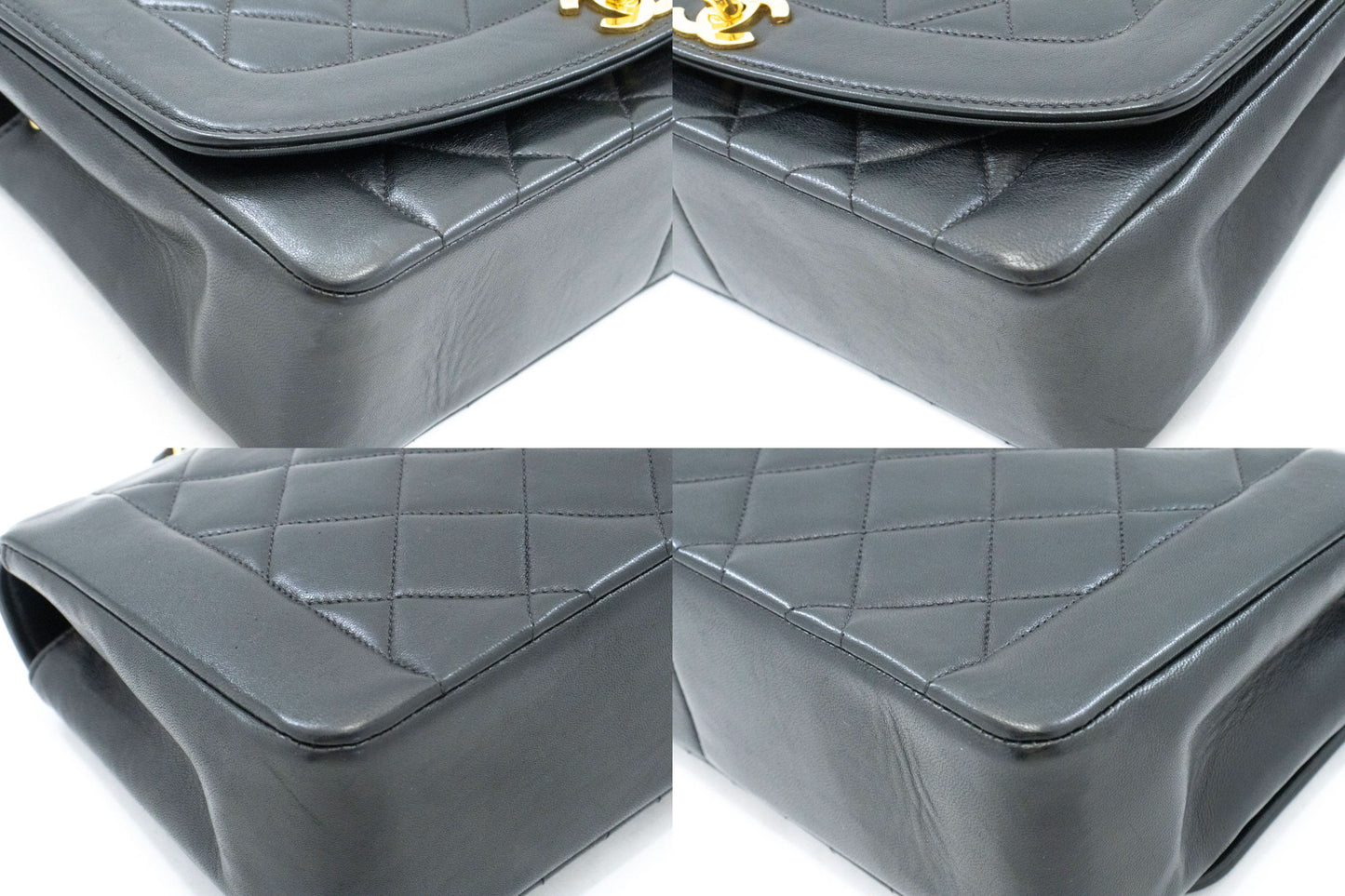 CHANEL Diana Flap Chain Shoulder Bag Black Quilted Lambskin Purse ah2 hannari-shop