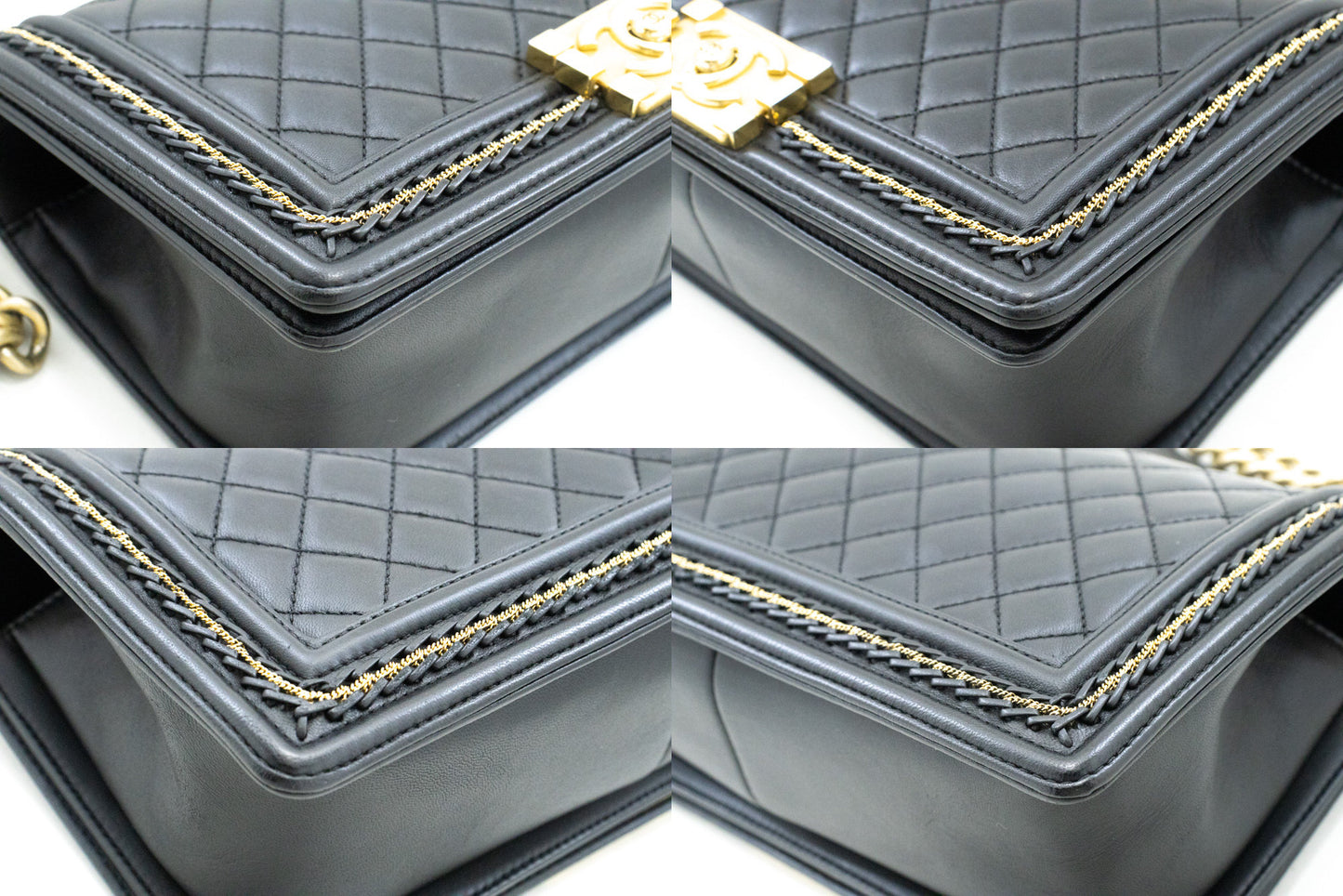 CHANEL Boy Chain Shoulder Bag Black Quilted Flap Lambskin Leather n46 hannari-shop