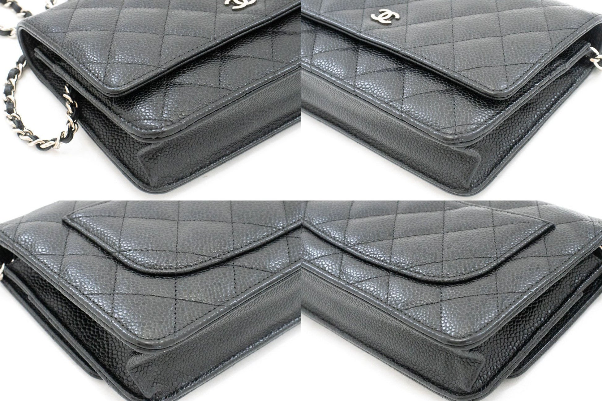 CHANEL Grained Calfskin Wallet On Chain WOC Black Shoulder Bag af7 hannari-shop
