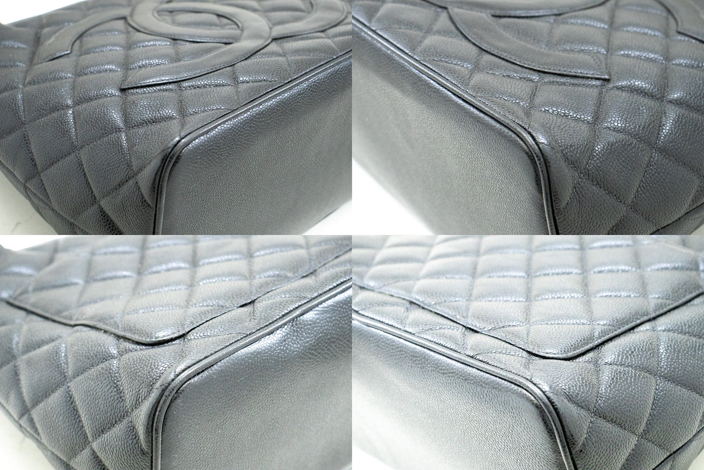 CHANEL Silver Medallion Caviar Shoulder Bag Shopping Tote Black SV n42 hannari-shop