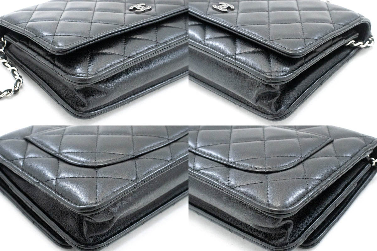 CHANEL Black Classic Wallet On Chain WOC Shoulder Bag Lambskin SV ap8 — corners hannari-shop