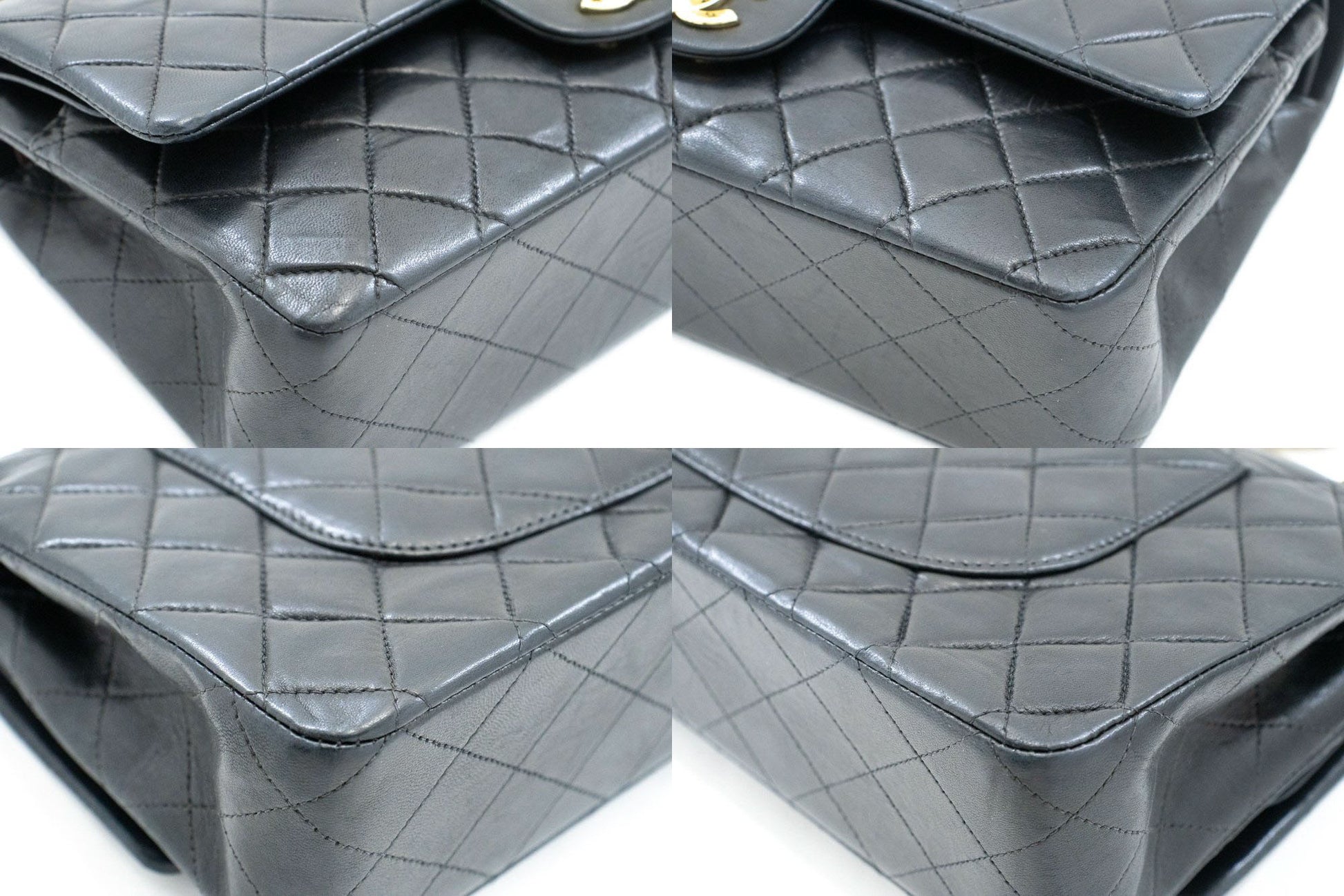 CHANEL Classic Double Flap 10" Chain Shoulder Bag Black Lambskin ac9 hannari-shop
