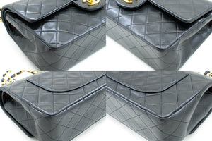CHANEL Classic Double Flap 10" Chain Shoulder Bag Black Lambskin m78 hannari-shop