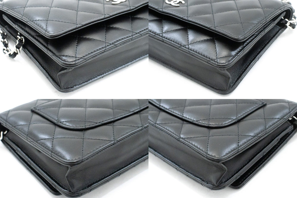 CHANEL Black Classic Wallet On Chain WOC Shoulder Bag Lambskin ap5 — corners hannari-shop