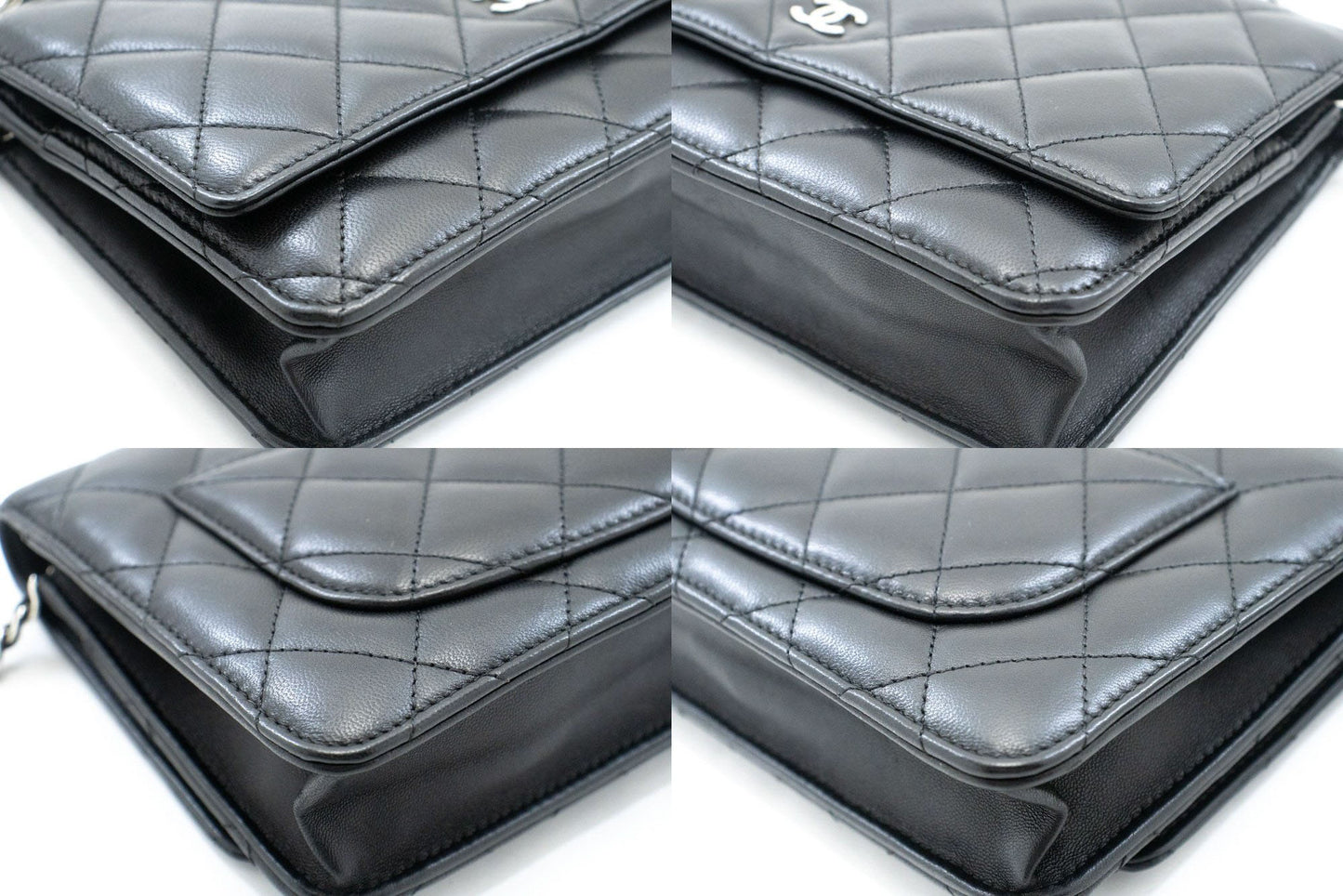 CHANEL Black Classic Wallet On Chain WOC Shoulder Bag Lambskin ab8 hannari-shop