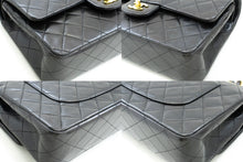 CHANEL Classic Double Flap 10" Chain Shoulder Bag Black Lambskin f91 hannari-shop