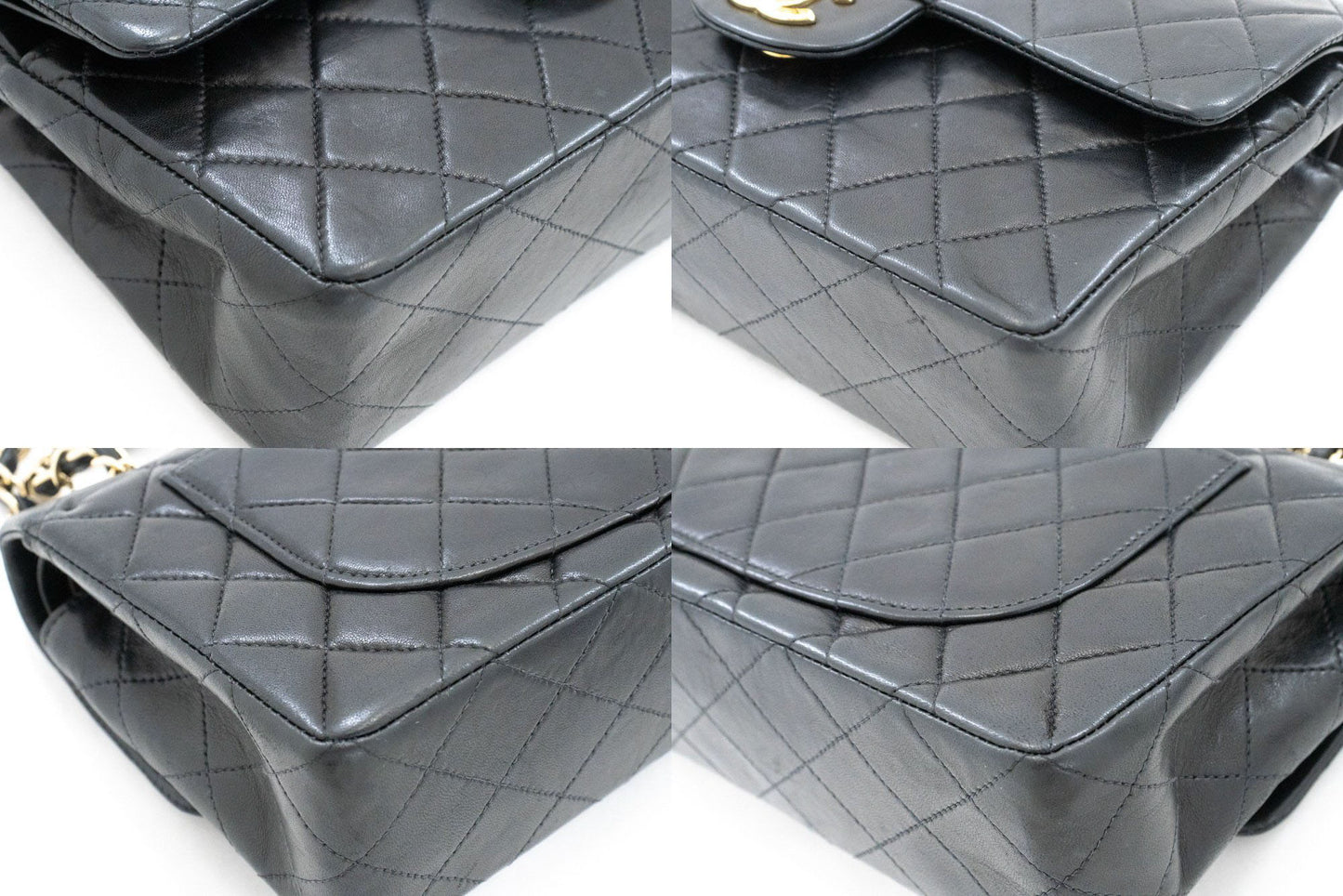 CHANEL Classic Double Flap 9" Chain Shoulder Bag Black Lambskin ai6 hannari-shop