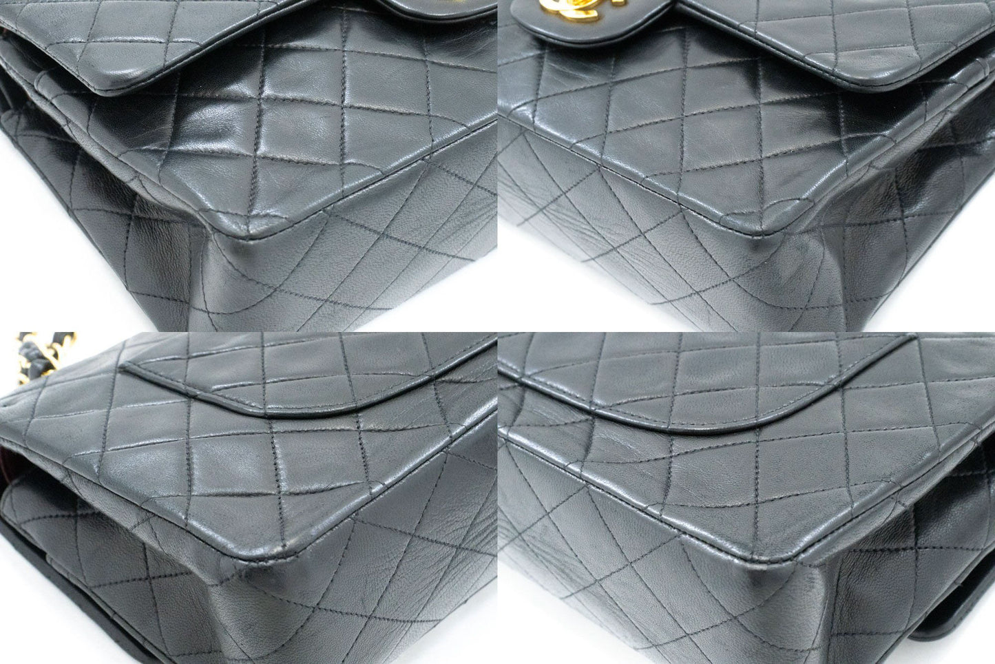 CHANEL Classic Double Flap 10" Chain Shoulder Bag Black Lambskin ag1 hannari-shop
