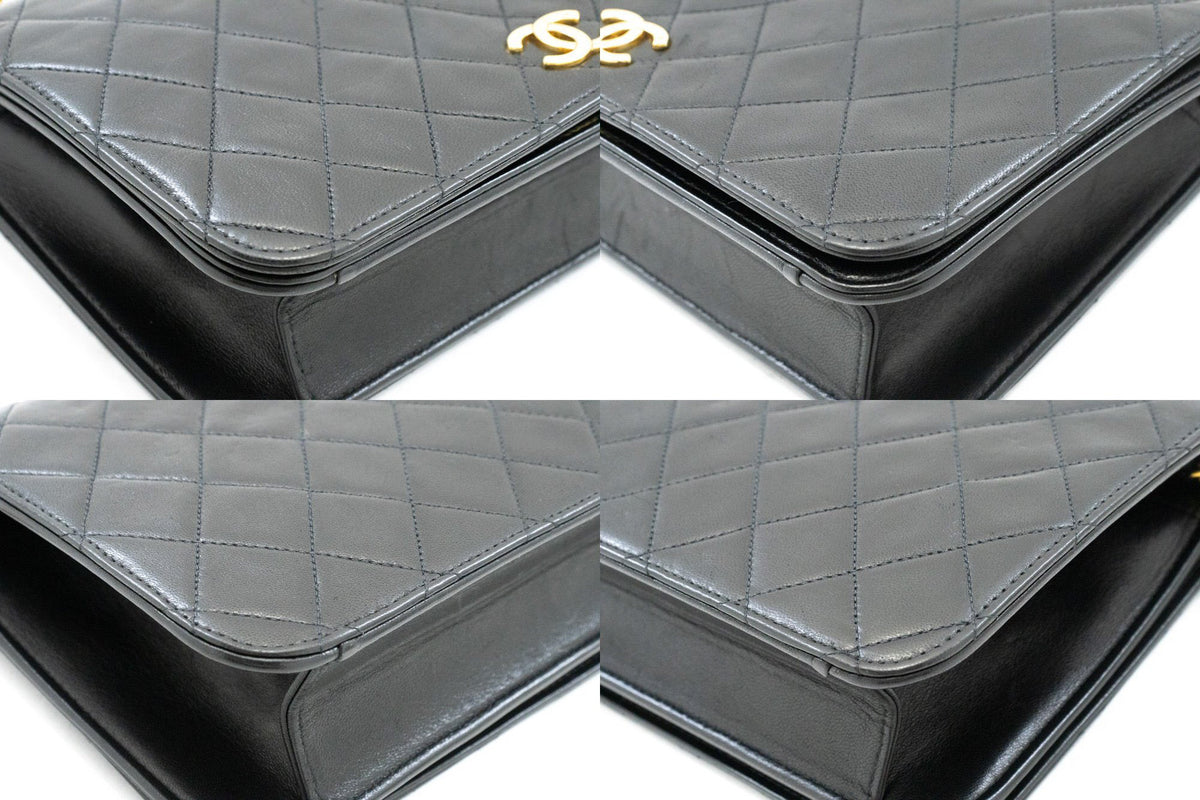 CHANEL Full Flap Chain Shoulder Bag Clutch Black Quilted Lambskin ao4 — corners hannari-shop