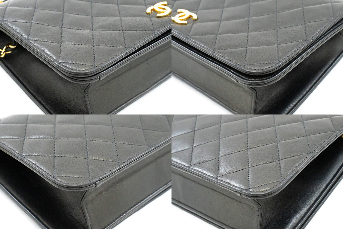 CHANEL Full Flap Chain Shoulder Bag Clutch Black Quilted Lambskin ao5 — corners hannari-shop