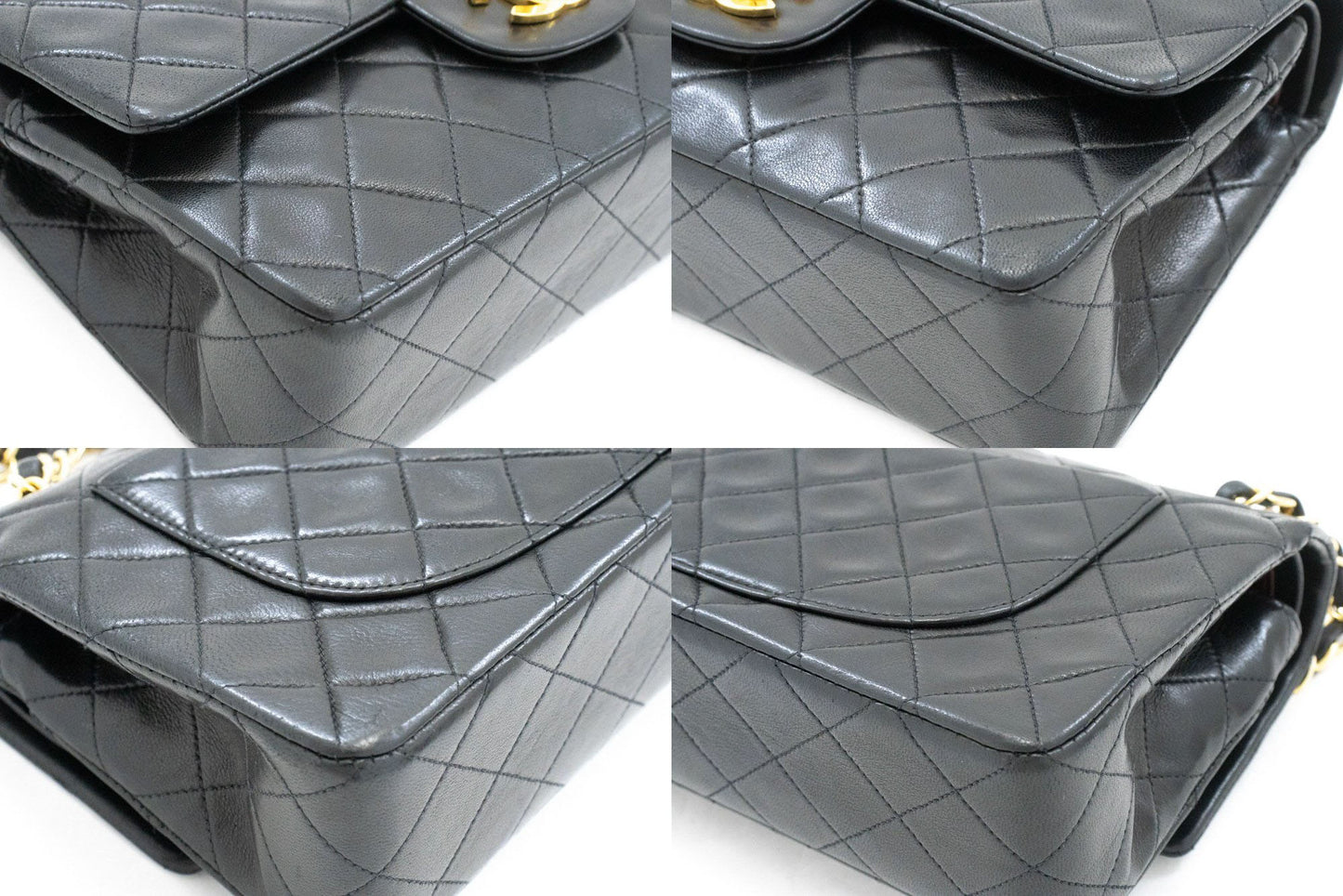CHANEL Classic Double Flap 9" Chain Shoulder Bag Black Lambskin aj4 hannari-shop