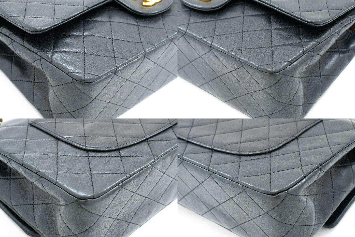 CHANEL Classic Double Flap 10" Chain Shoulder Bag Black Lambskin aj5 hannari-shop