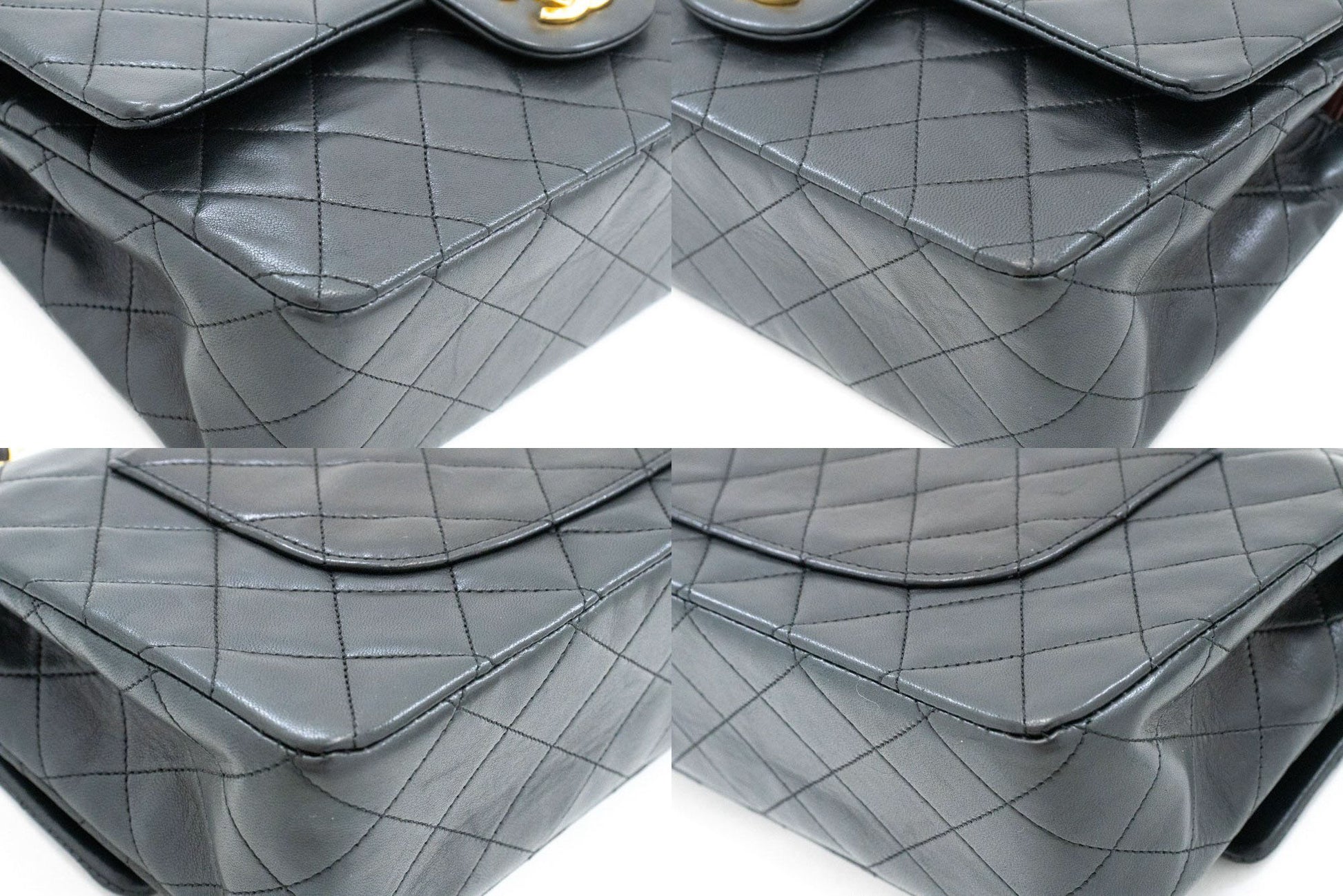 CHANEL Classic Double Flap 10" Chain Shoulder Bag Black Lambskin aj5 hannari-shop