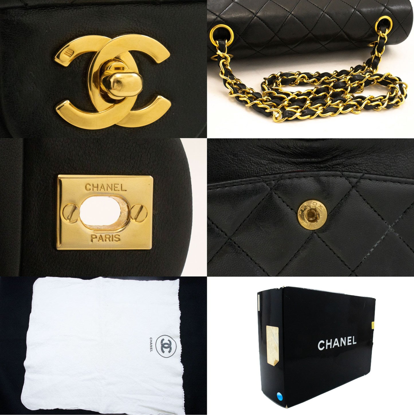 CHANEL Classic Double Flap 9" Chain Shoulder Bag Black Lambskin ag6 hannari-shop