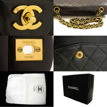CHANEL Classic Double Flap 10" Chain Shoulder Bag Black Lambskin p18 hannari-shop
