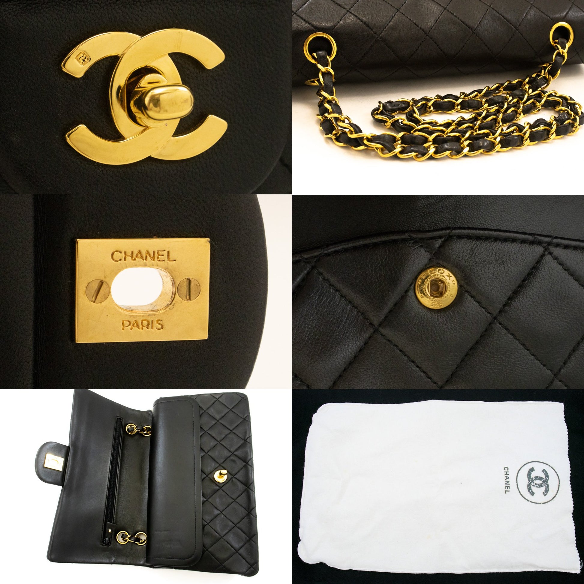 CHANEL Classic Double Flap 10" Chain Shoulder Bag Black Lambskin am1 hannari-shop