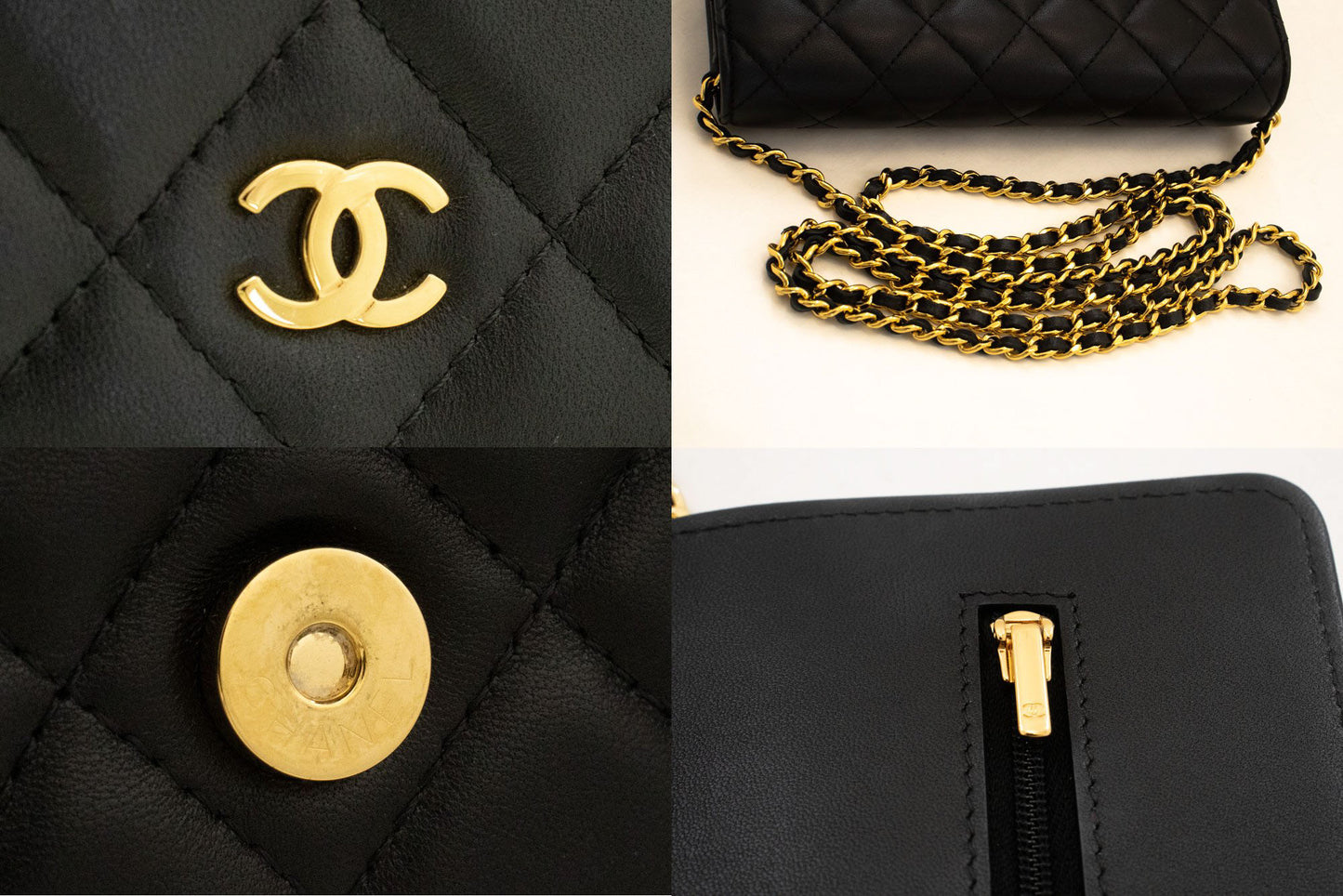 CHANEL Black Classic Wallet On Chain WOC Shoulder Bag Crossbody ae8 hannari-shop