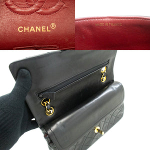 CHANEL Classic Double Flap 9" Chain Shoulder Bag Black Lambskin L41 hannari-shop