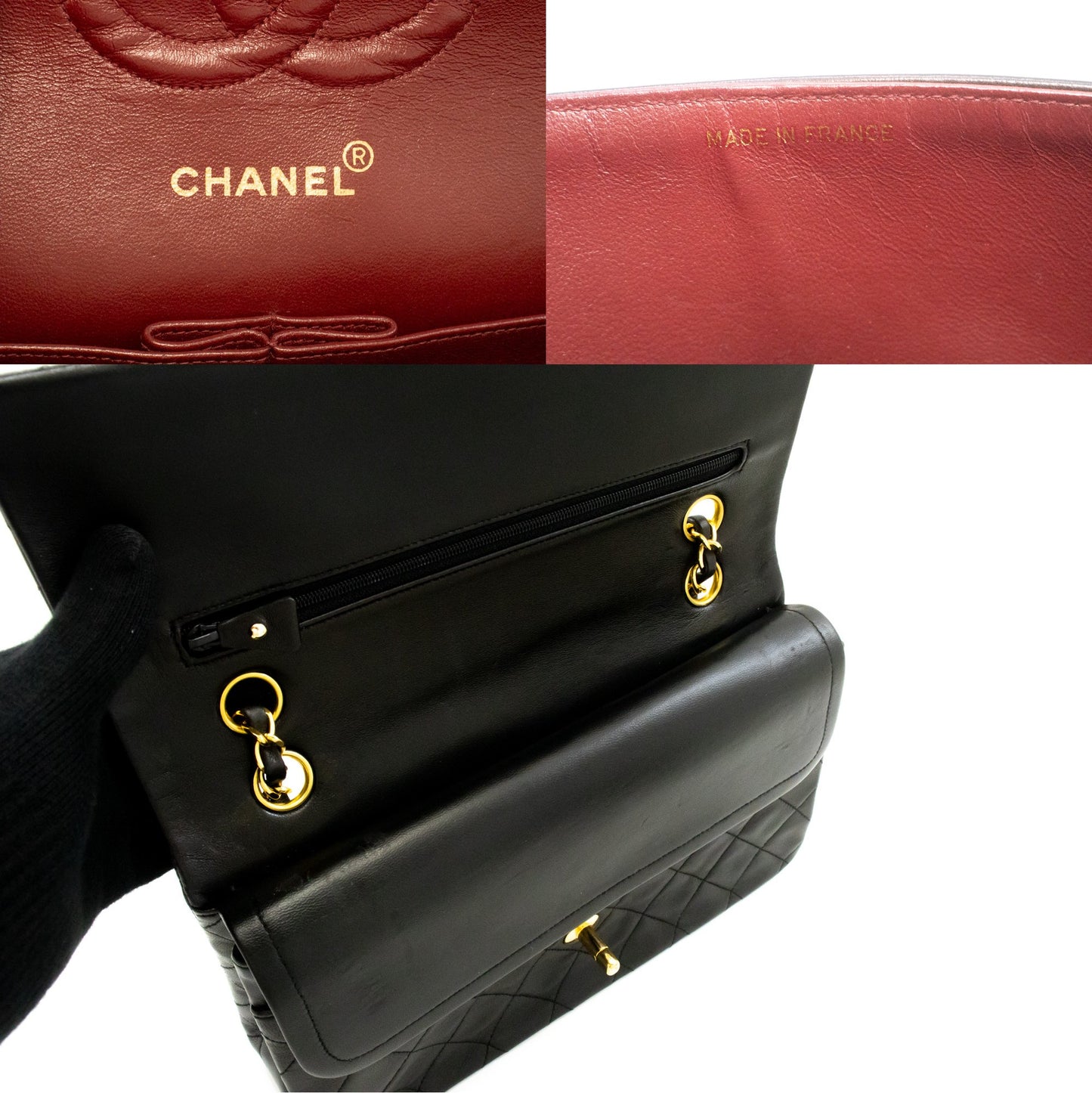 CHANEL Classic Double Flap 10" Chain Shoulder Bag Black Lambskin am1 hannari-shop