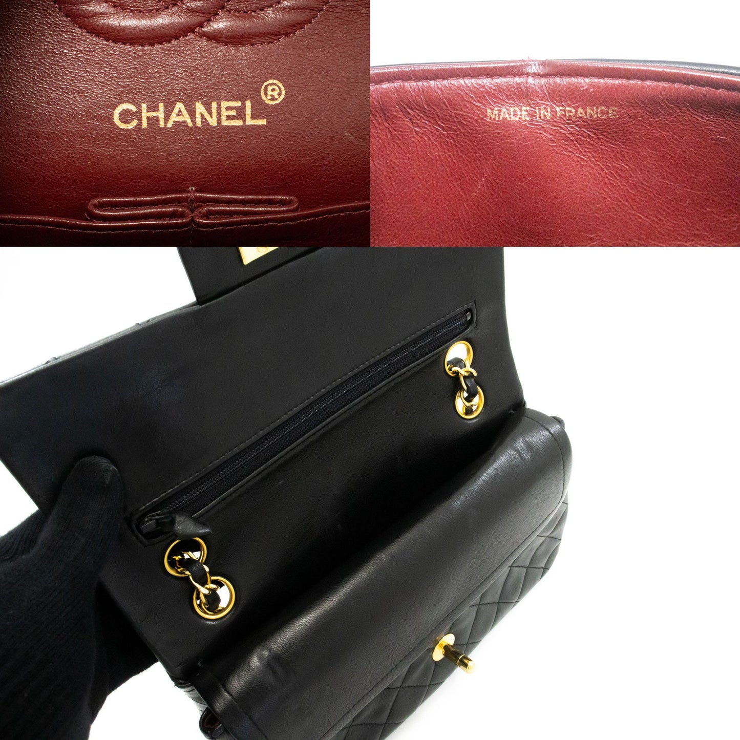 CHANEL Classic Double Flap 9" Chain Shoulder Bag Black Lambskin ag6 hannari-shop