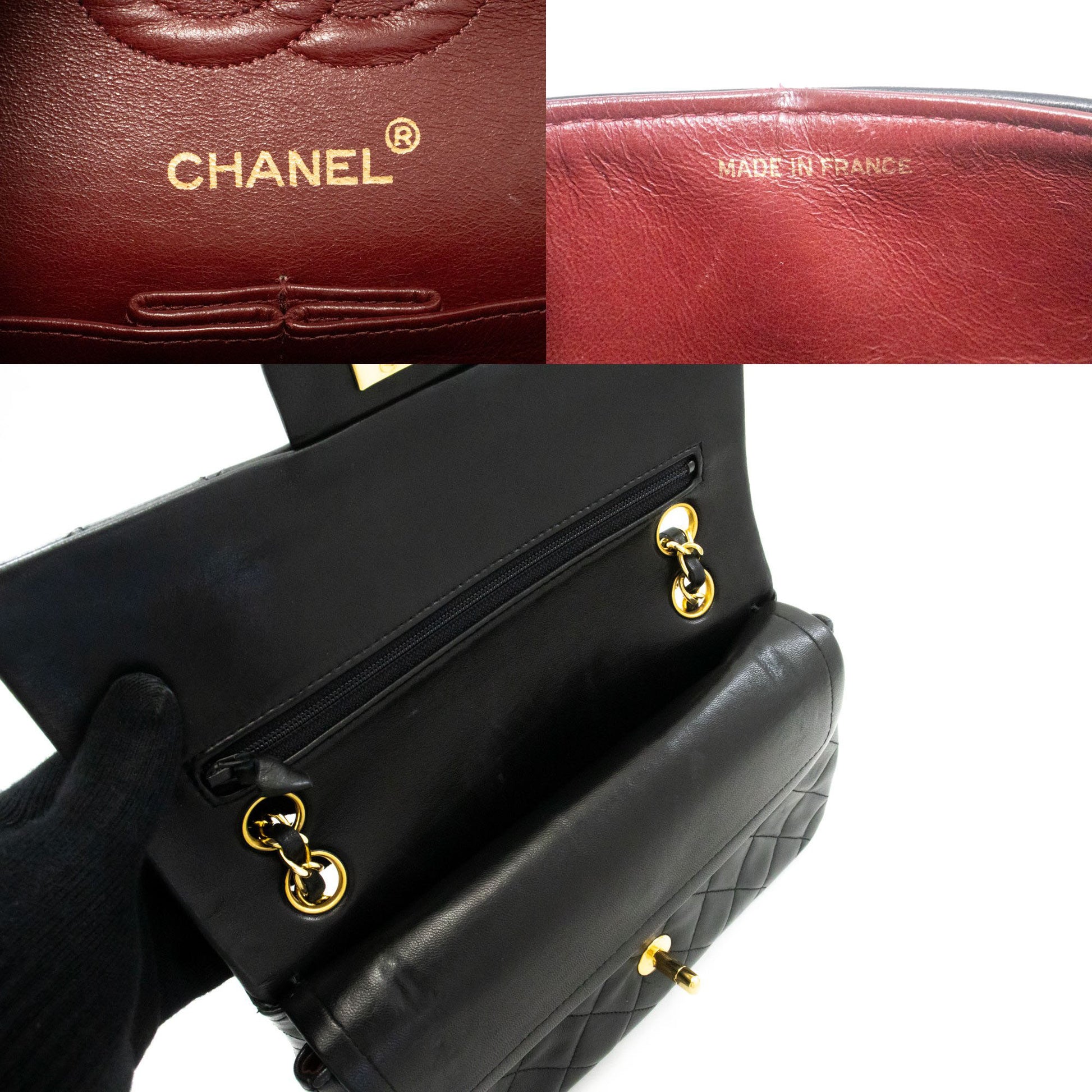CHANEL Classic Double Flap 9" Chain Shoulder Bag Black Lambskin ag6 hannari-shop