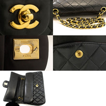 CHANEL Classic Double Flap 10" Chain Shoulder Bag Black Lambskin p99 hannari-shop