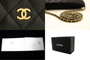 CHANEL Grained Calfskin Wallet On Chain WOC Black Shoulder Bag n96 hannari-shop