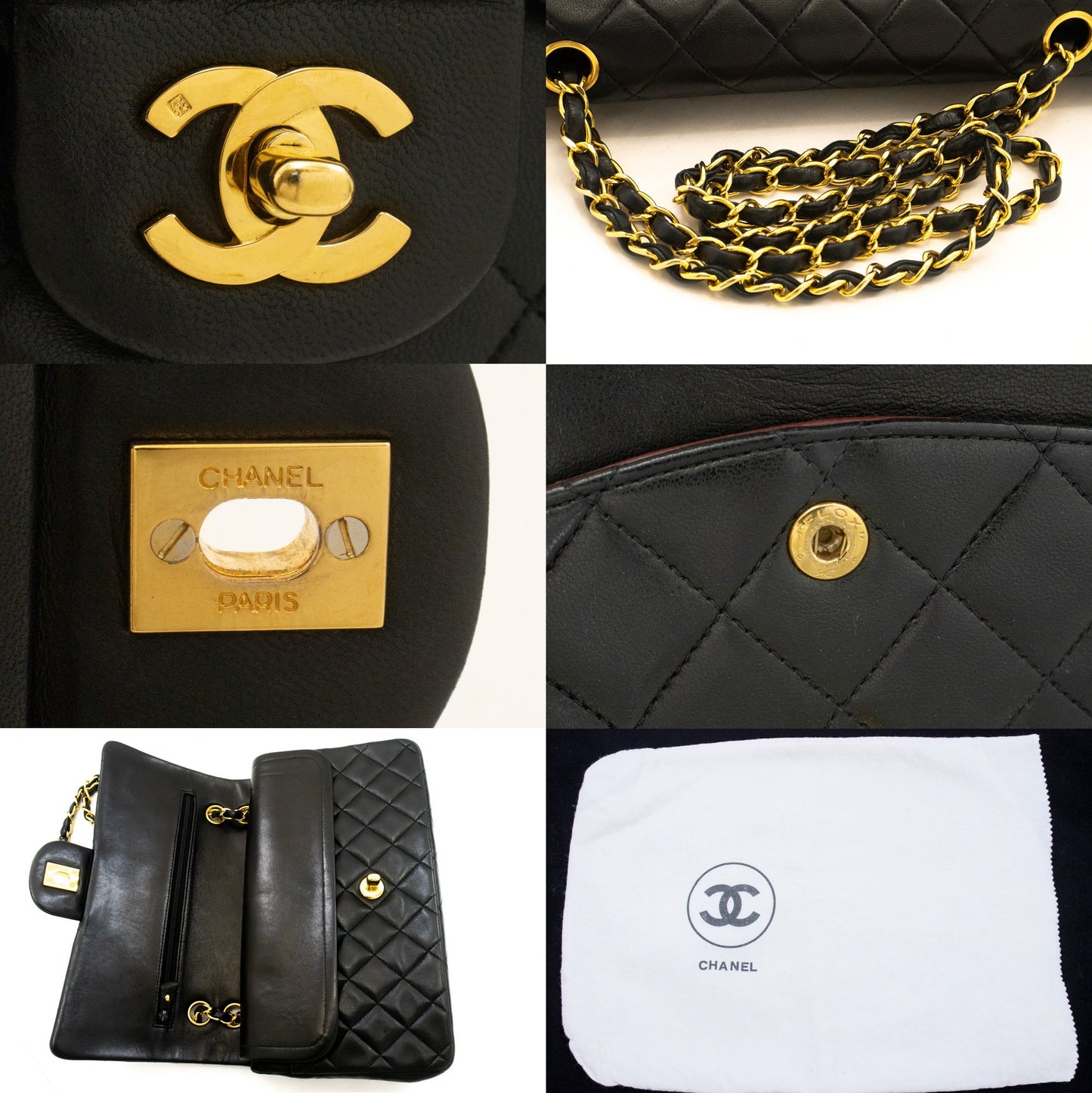 CHANEL Classic Double Flap 10" Chain Shoulder Bag Black Lambskin am3 hannari-shop