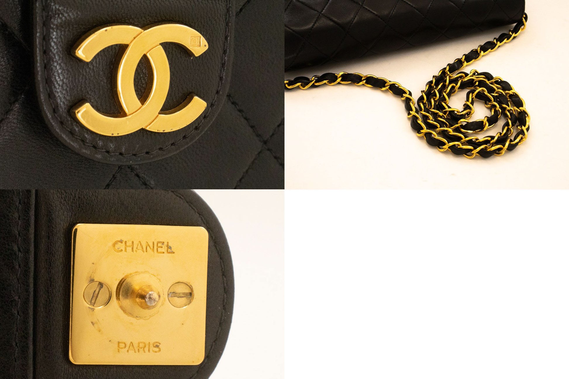 CHANEL Small Chain Shoulder Bag Clutch Black Quilted Flap Lambskin ah4 hannari-shop