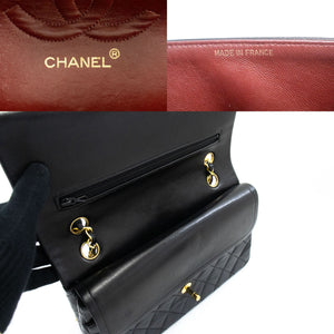 CHANEL Classic Double Flap 10" Chain Shoulder Bag Black Lambskin p99 hannari-shop