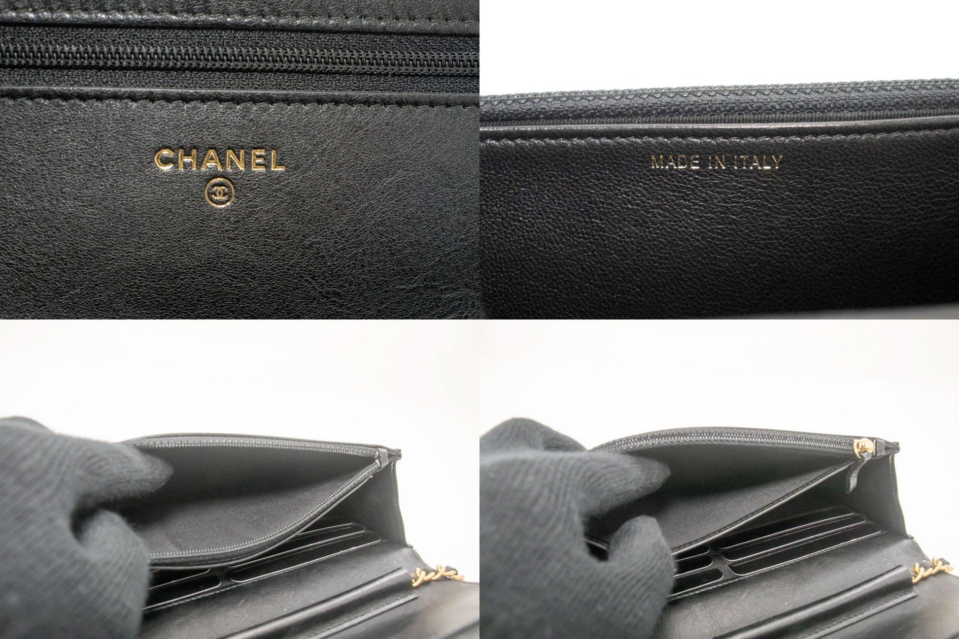 CHANEL V-Stitch Calfskin Wallet On Chain WOC Chain Shoulder Bag ab2 hannari-shop