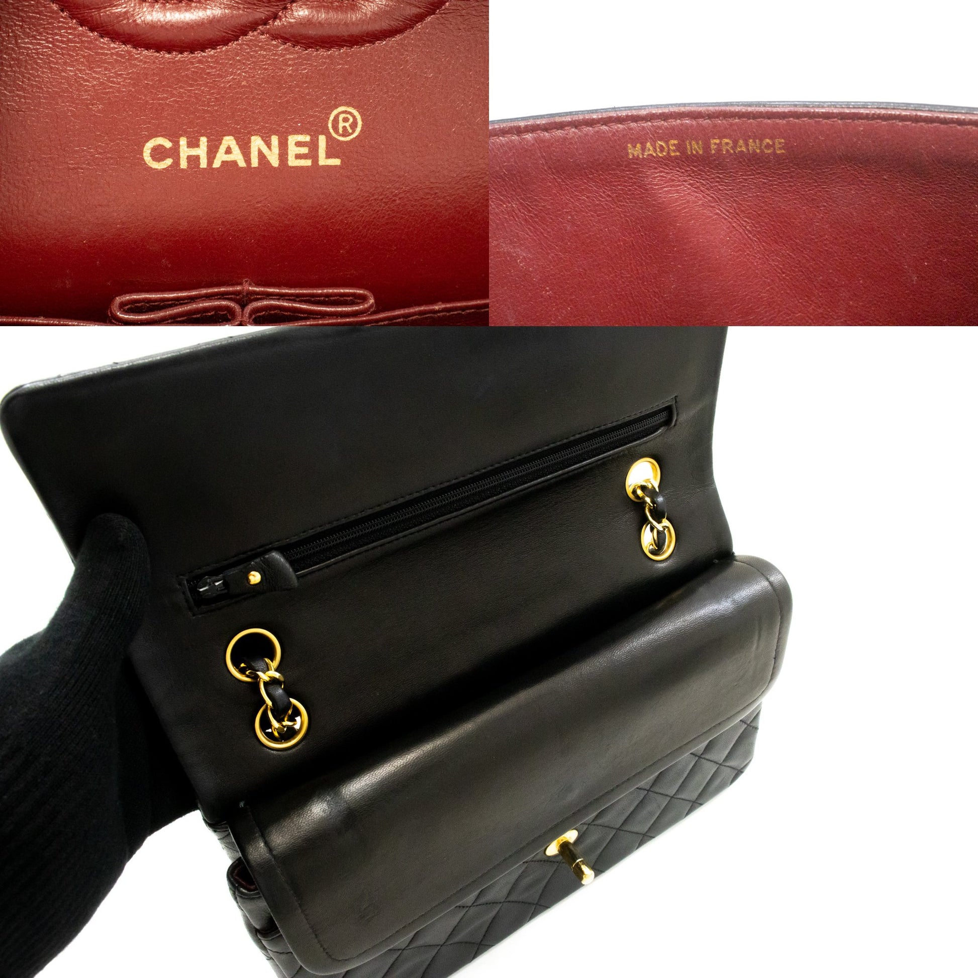CHANEL Classic Double Flap 10" Chain Shoulder Bag Black Lambskin am3 hannari-shop