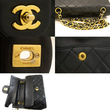 CHANEL Classic Double Flap 9" Chain Shoulder Bag Black Lambskin n10 hannari-shop