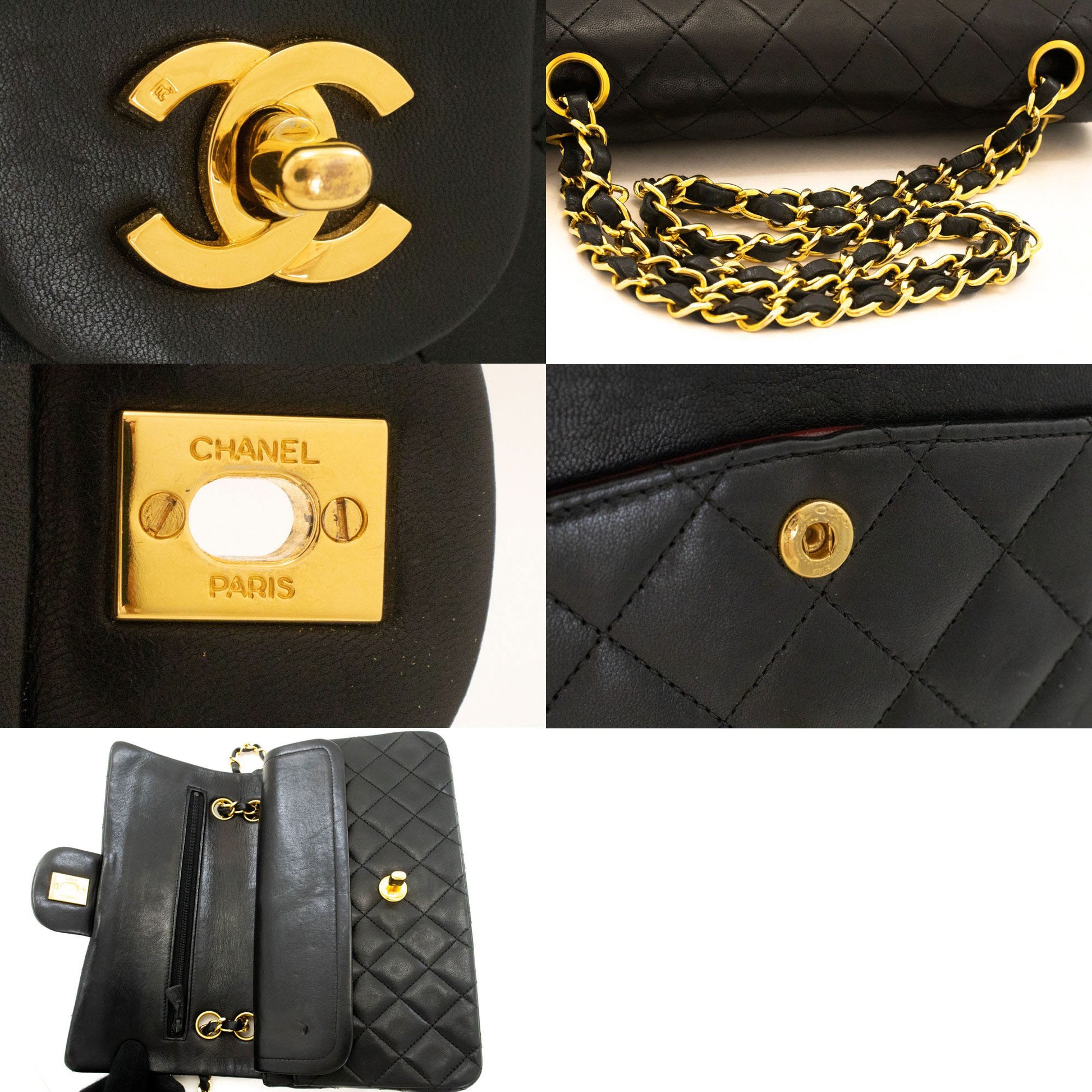 CHANEL Classic Double Flap 9" Chain Shoulder Bag Black Lambskin ak5 hannari-shop