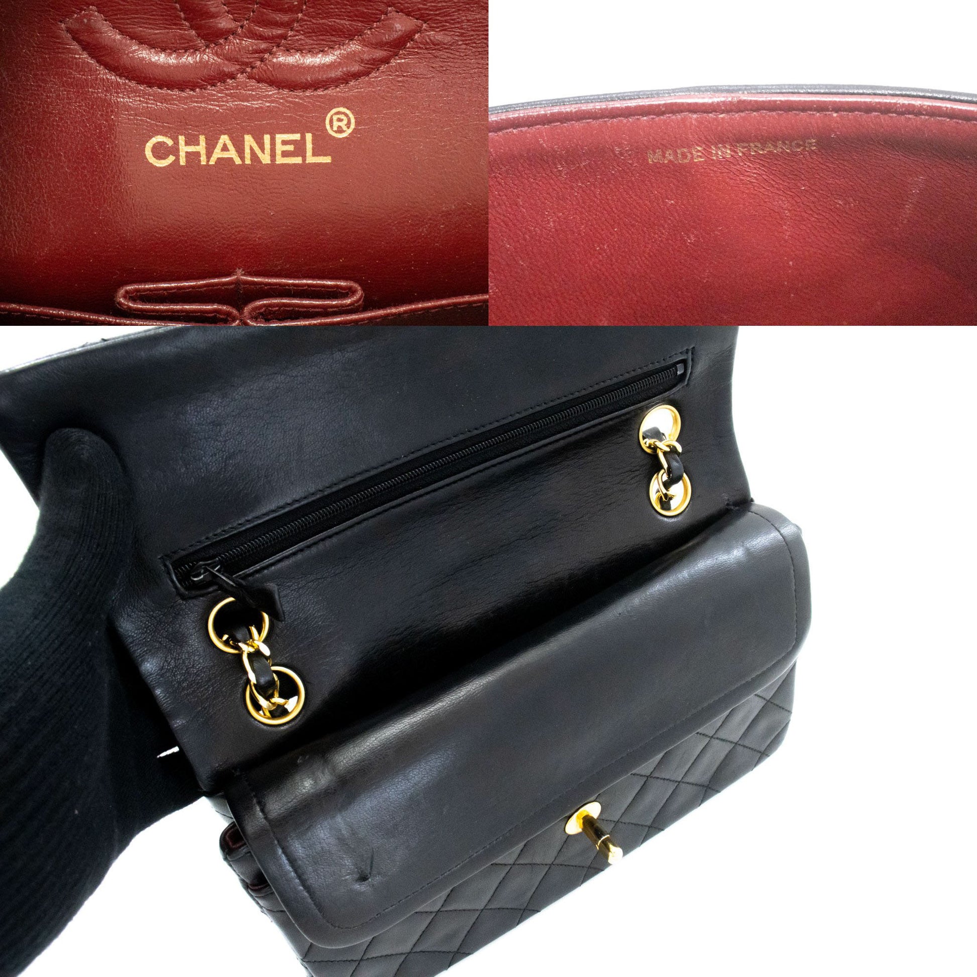 CHANEL Classic Double Flap 9" Chain Shoulder Bag Black Lambskin ak5 hannari-shop