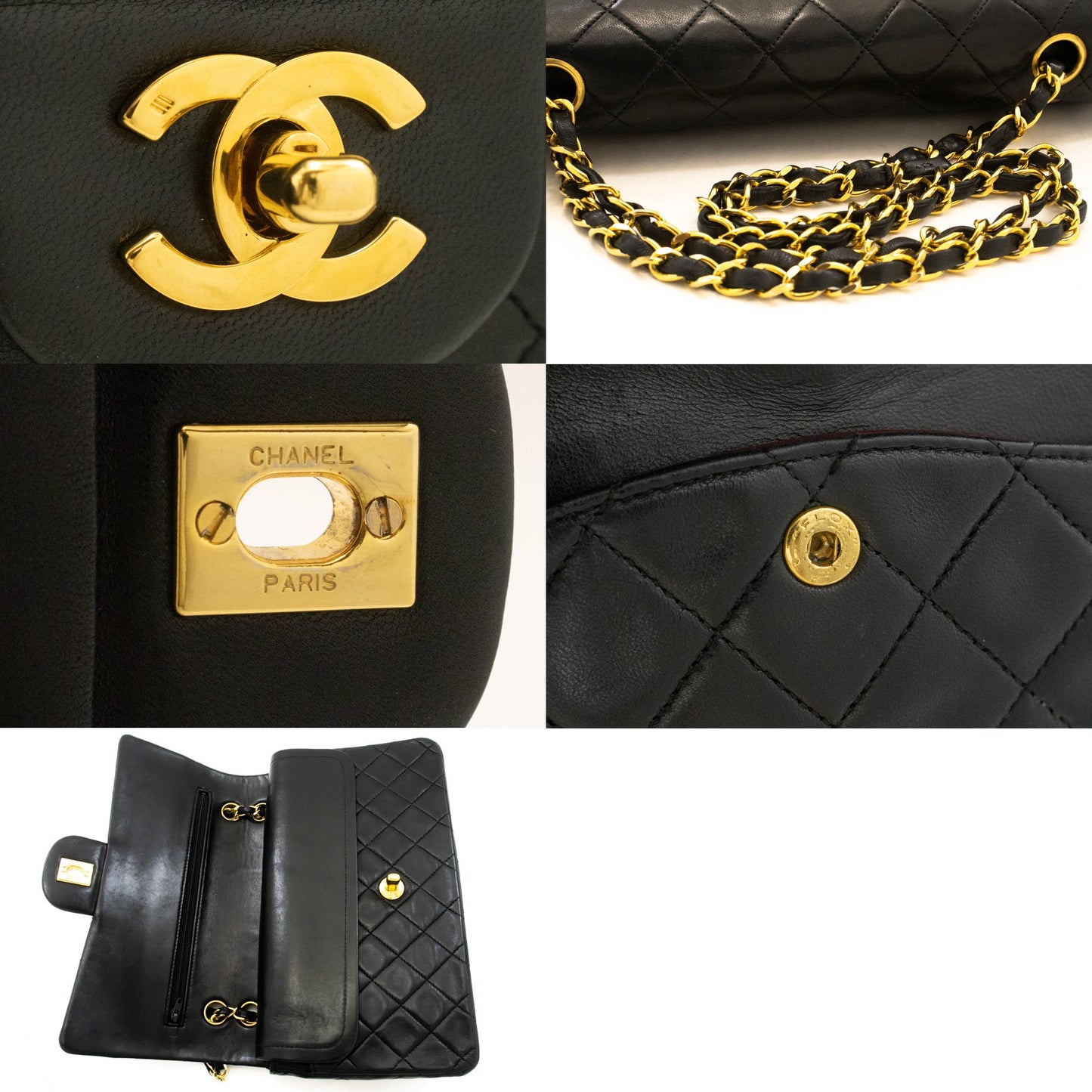 CHANEL Classic Double Flap 10" Chain Shoulder Bag Black Lambskin am2 hannari-shop