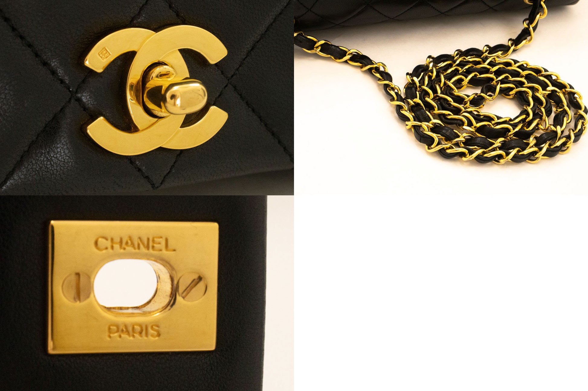 CHANEL Full Flap Chain Shoulder Bag Crossbody Black Quilted ah8 hannari-shop