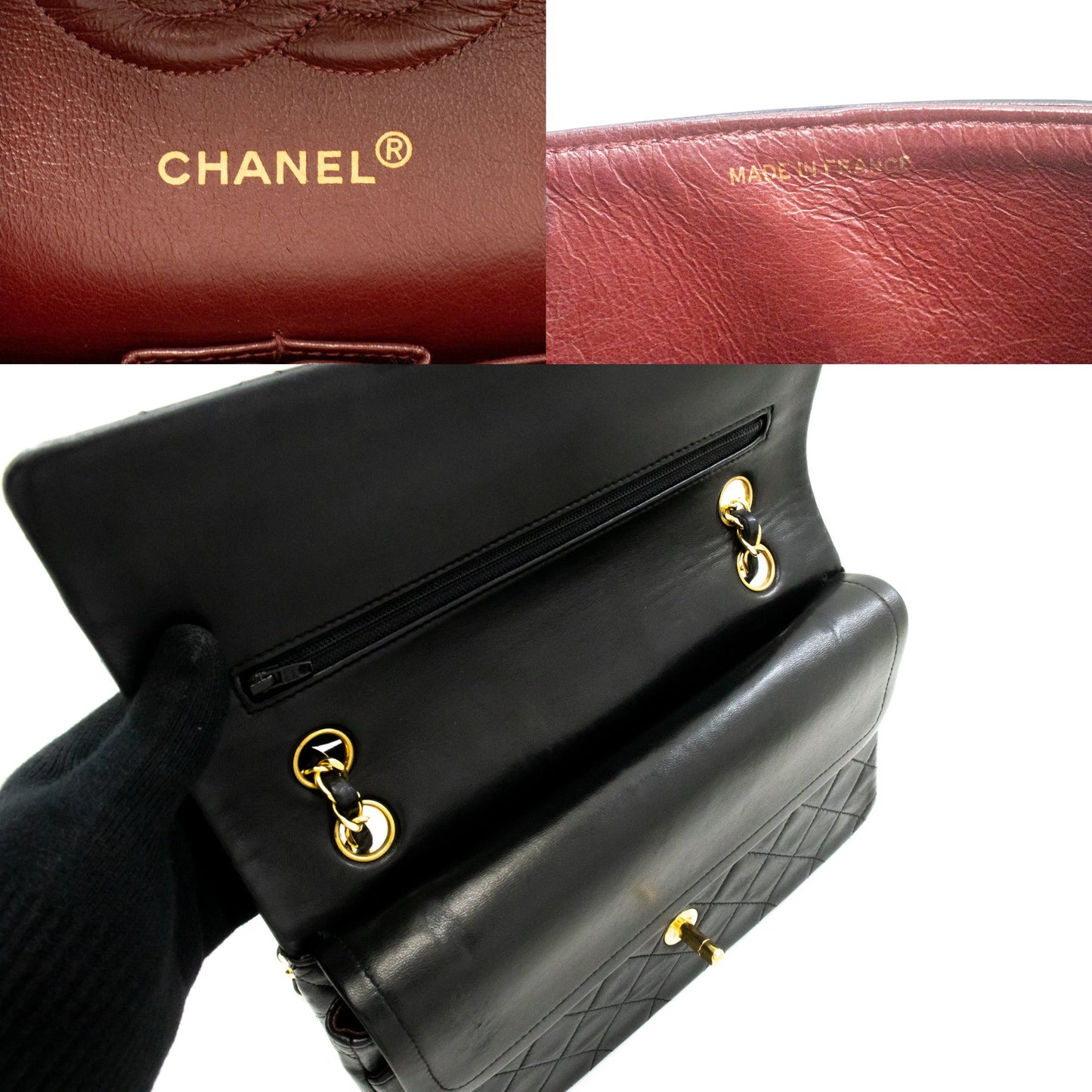 CHANEL Classic Double Flap 10" Chain Shoulder Bag Black Lambskin am2 hannari-shop