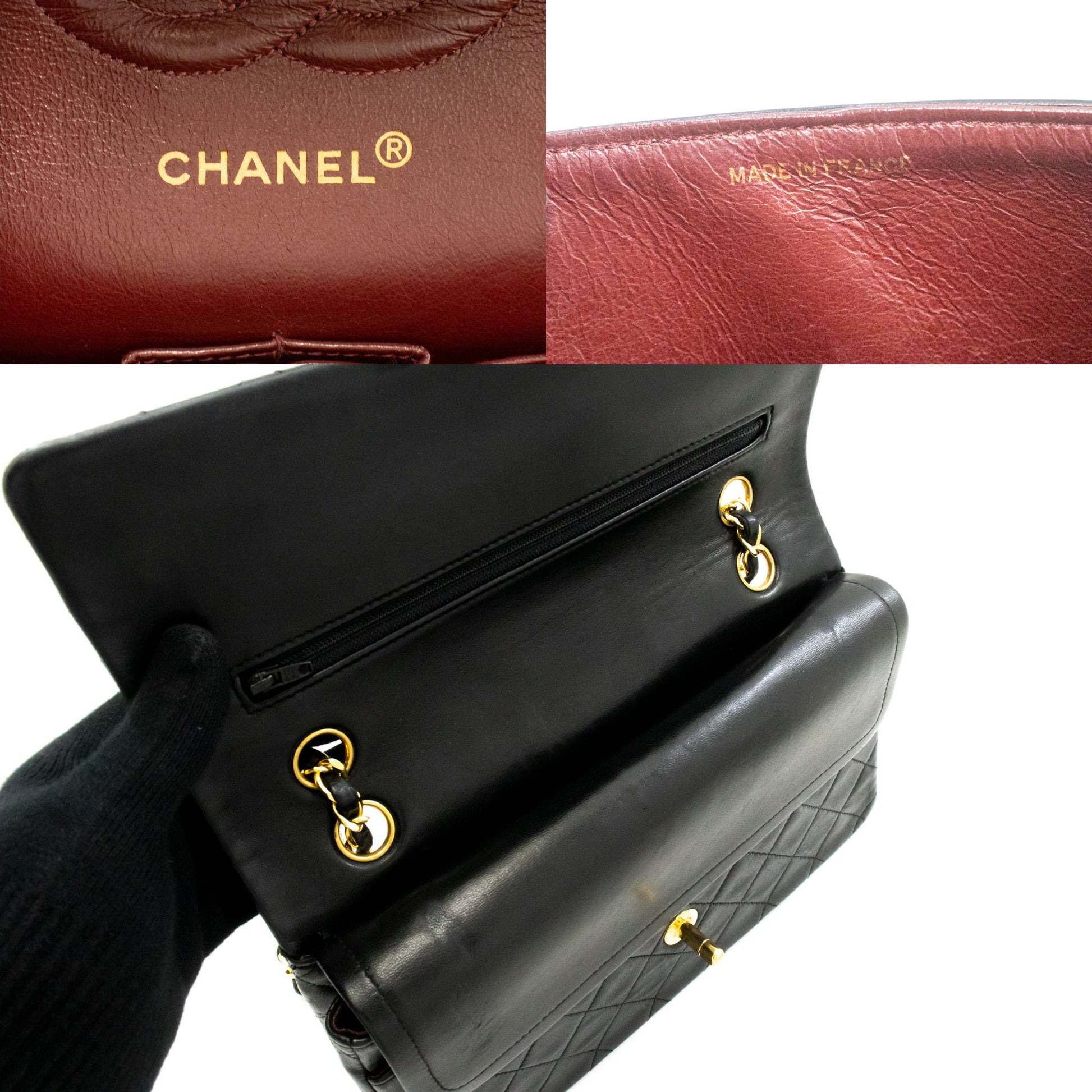 CHANEL Classic Double Flap 10" Chain Shoulder Bag Black Lambskin am2 hannari-shop
