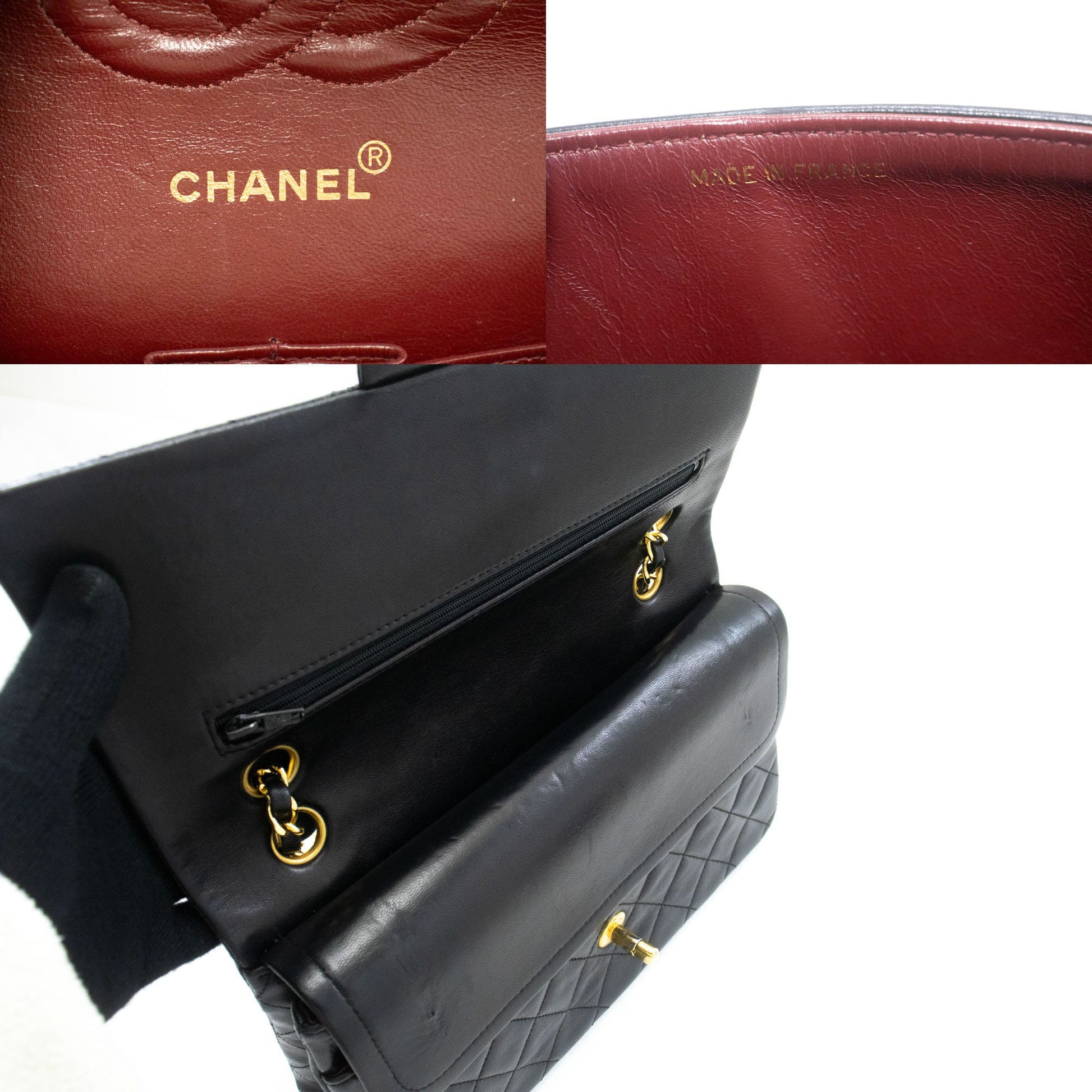 CHANEL Classic Double Flap 10" Chain Shoulder Bag Black Lambskin ad8 hannari-shop