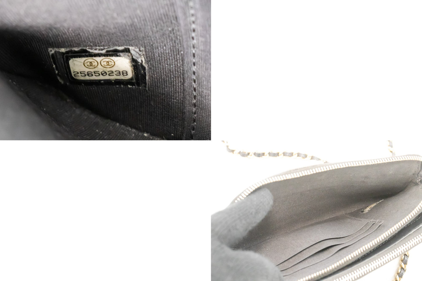 CHANEL Boy Black Caviar Wallet On Chain WOC Double Zip Shoulder n35 hannari-shop
