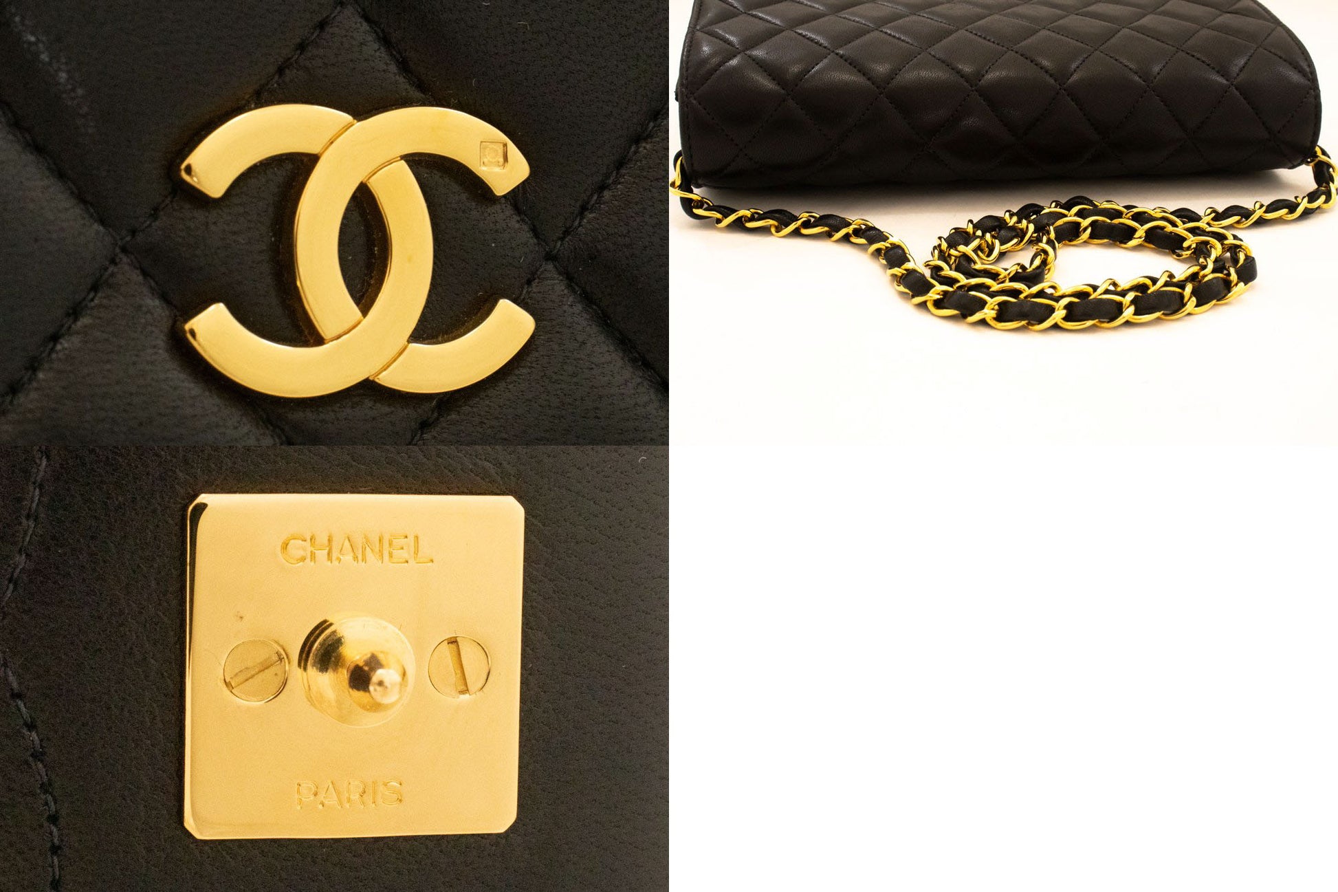 CHANEL Full Flap Chain Shoulder Bag Clutch Black Quilted Lambskin af4 hannari-shop