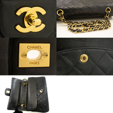CHANEL Classic Double Flap 10" Chain Shoulder Bag Black Lambskin p21 hannari-shop