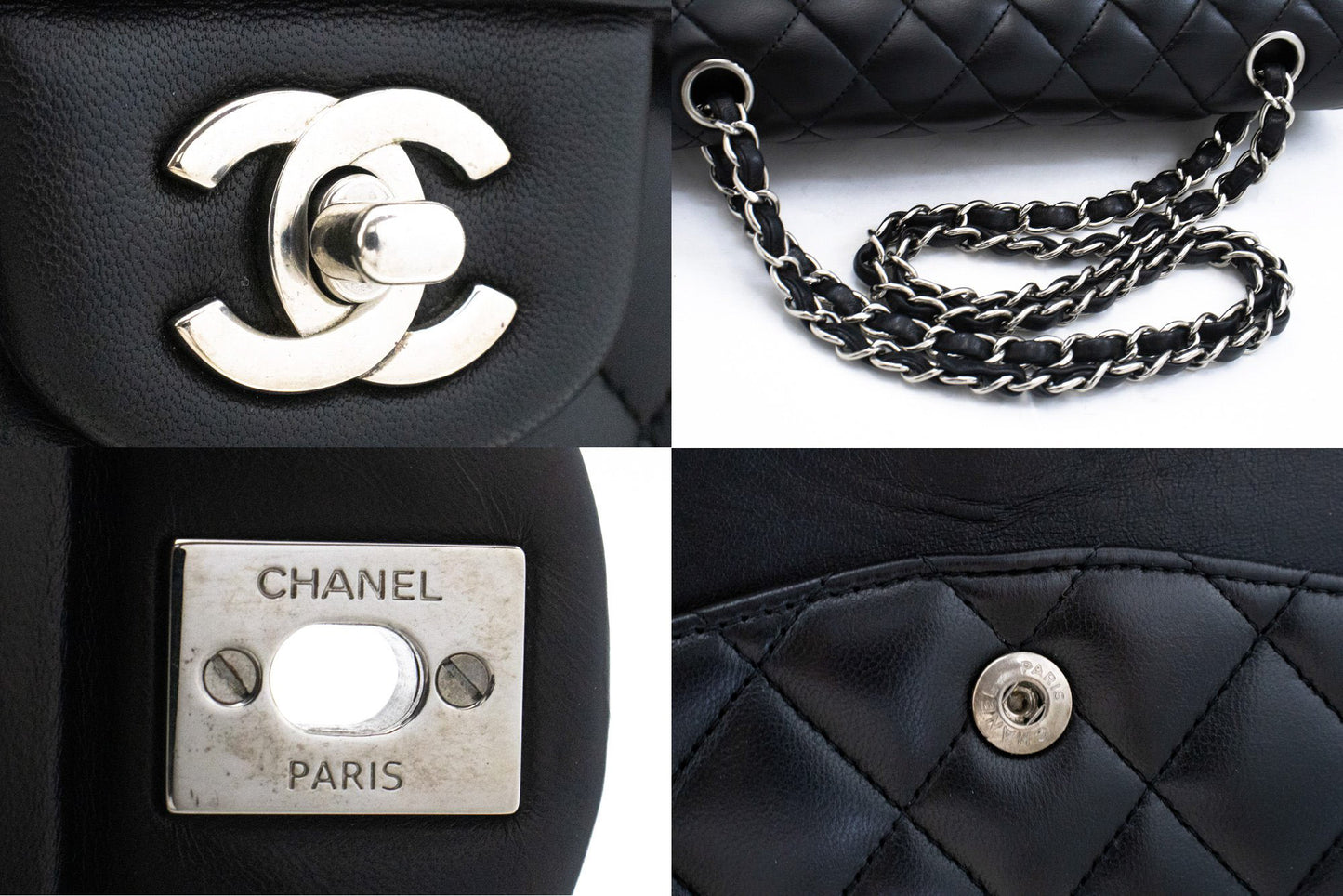 CHANEL Classic Double Flap 10" Chain Shoulder Bag Black Lambskin am5 hannari-shop