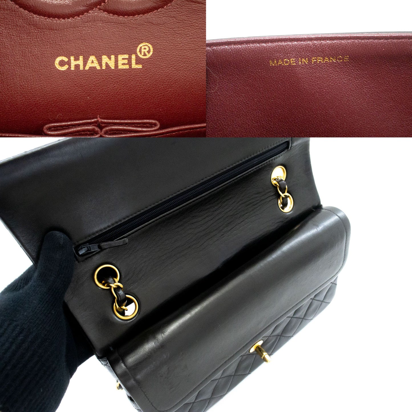CHANEL Classic Double Flap 10" Chain Shoulder Bag Black Lambskin ak4 hannari-shop