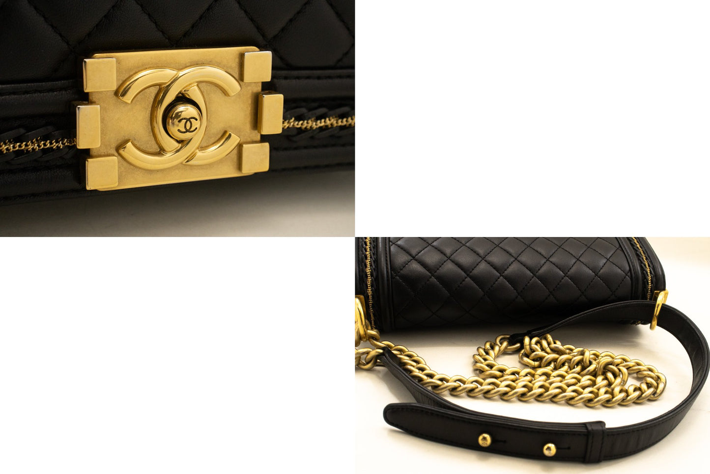 CHANEL Boy Chain Shoulder Bag Black Quilted Flap Lambskin Leather n46 hannari-shop