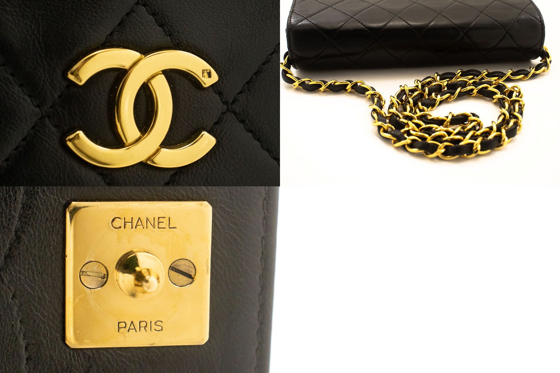 CHANEL Full Flap Small Chain Shoulder Bag Clutch Black Quilted ab7 hannari-shop