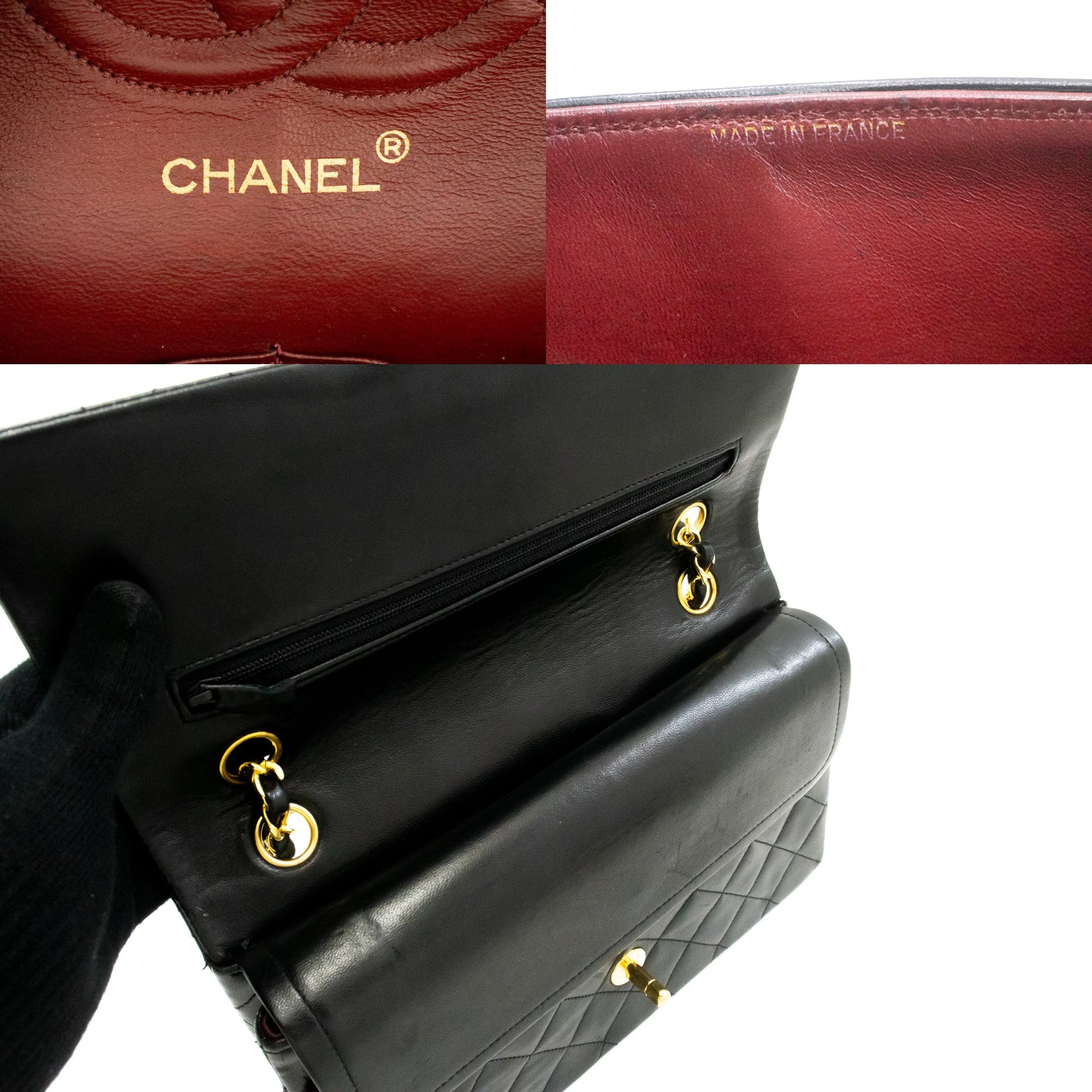 CHANEL Classic Double Flap 10" Chain Shoulder Bag Black Lambskin ak9 hannari-shop