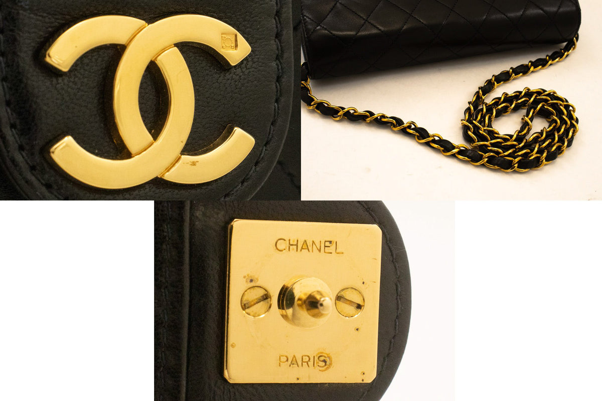 CHANEL Small Chain Shoulder Bag Clutch Black Quilted Flap Lambskin ao7 — hardware hannari-shop