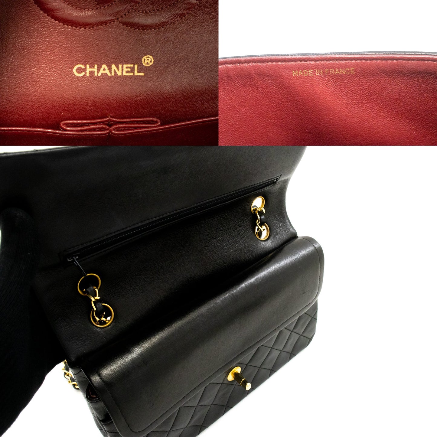 CHANEL Classic Double Flap 10" Chain Shoulder Bag Black Lambskin ak7 hannari-shop